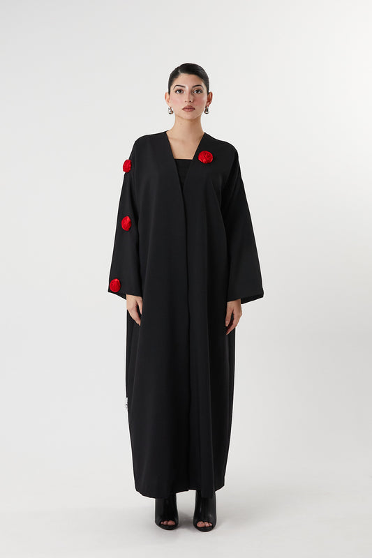 Structured Crepe Red Roses Abaya